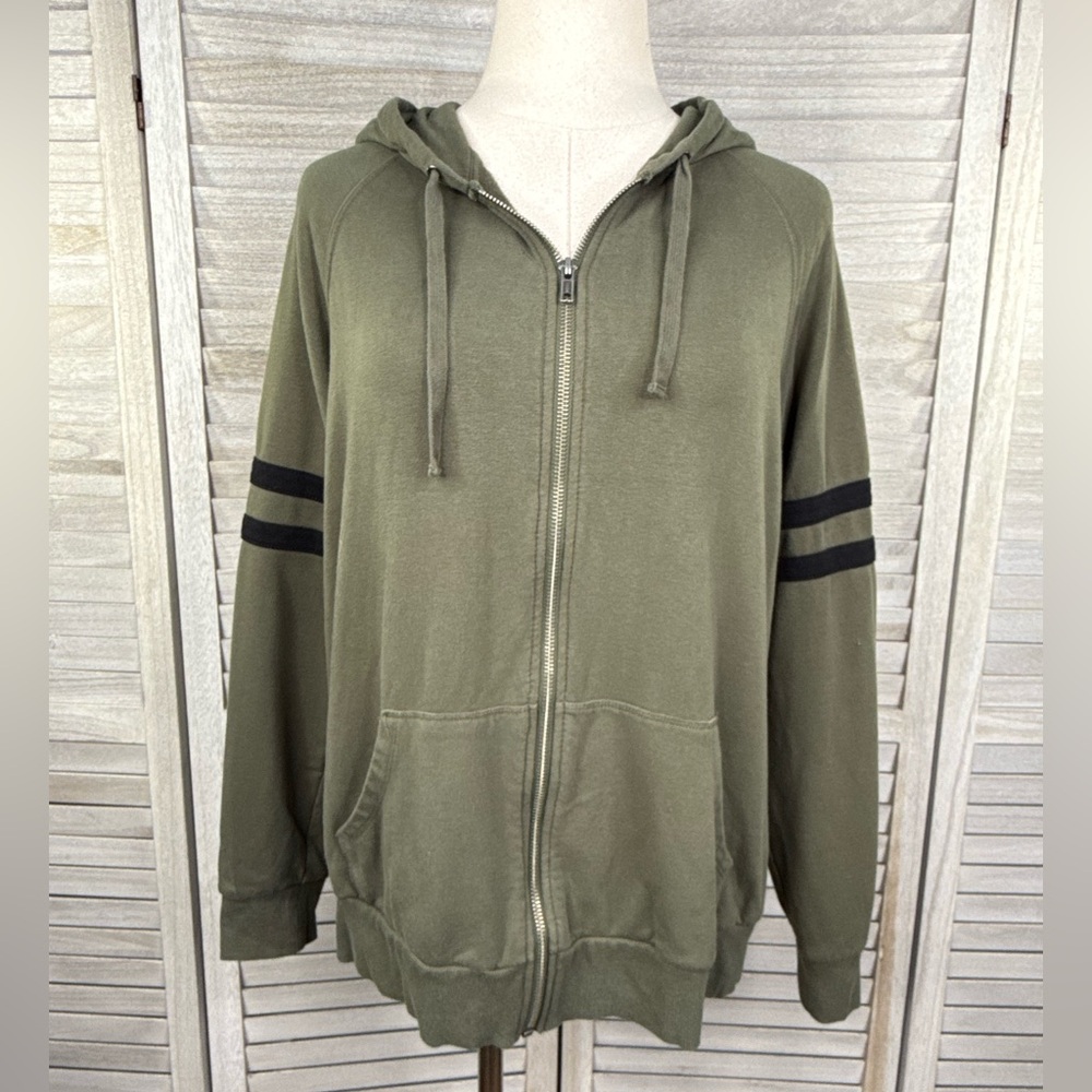 TORRID Olive Green Fleece Football Zip Hoodie Deep Depths-1X